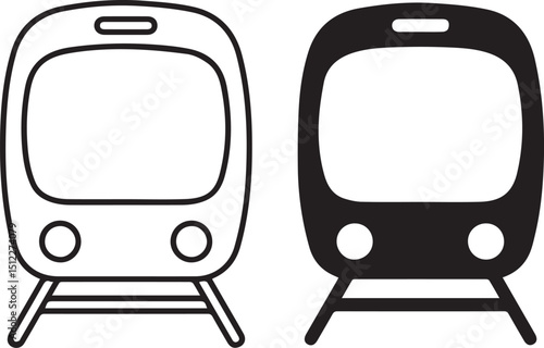 train, minimalist public transportation icon, graphic line art drawing of a metro or underground train, digital