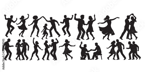 Dancing people silhouette set vector illustration