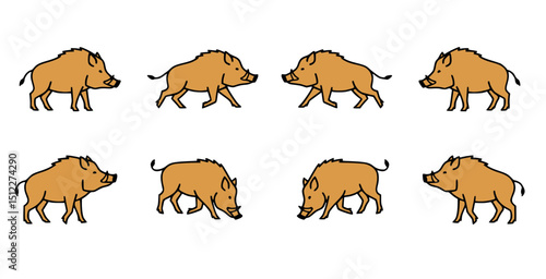 Boar animation spritesheet, eight frames of boar walking cycle 