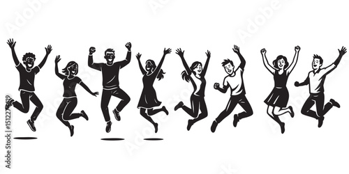  People jumping with joy silhouette set vector illustration