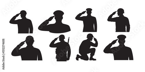 Soldier saluting silhouette set vector illustration