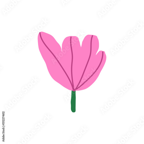 A simple, naive-style illustration of a pink flower with broad petals and a green stem. The design is trendy and minimalistic, suitable for modern decor.