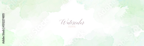 Light green watercolor fluid painting vector design card. Dusty sage green watercolour painted horizontal frame. Summer or spring wedding invitation banner. Dye splash style. Isolated and editable