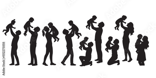 Parent lifting child silhouette set vector illustration