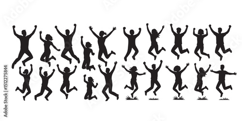 People jumping with joy silhouette set vector illustration