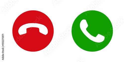 Icons depict the option to accept or decline phone call with red and green buttons Usable for presentations about communication technology.