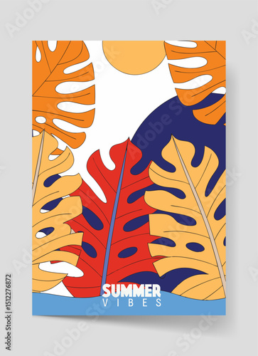 Summer Tropical Leaves Poster, Summer Poster Illustration