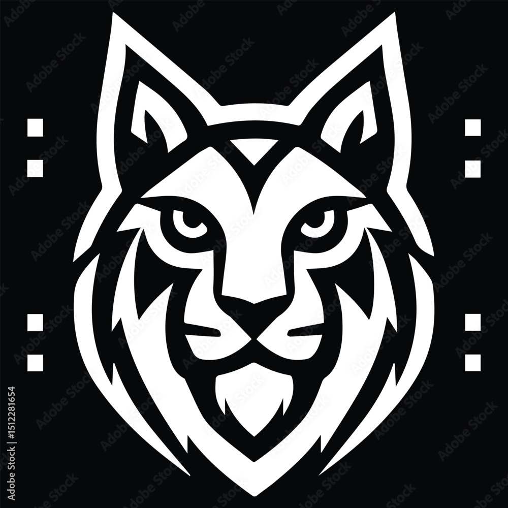 Fototapeta premium Stylized white wolf head with geometric design black background dotted accents