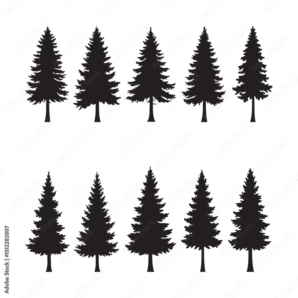 Fototapeta premium Silhouette set of pine tree on white background