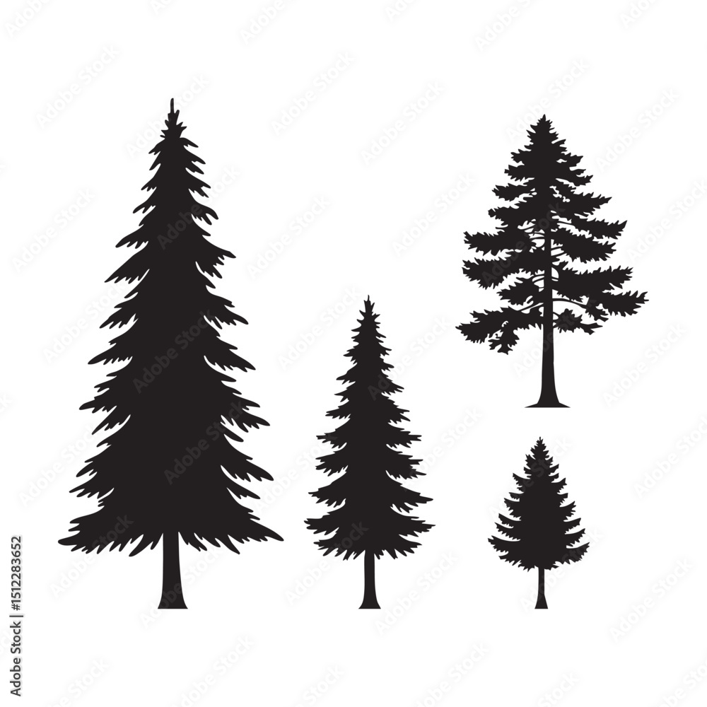 Obraz premium Silhouette set of pine tree on white background