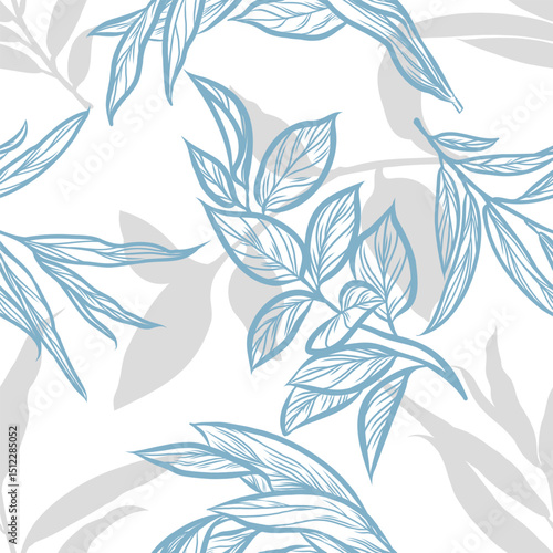 Seamless pattern of leaf blue and gray color