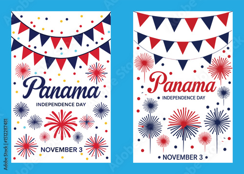 Panama Independence Day Festive Vector Illustration With Patriotic Decorations And Fireworks