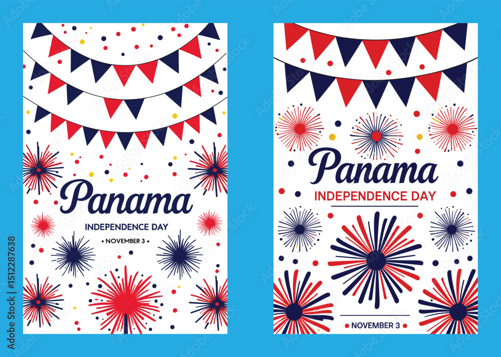 Obraz premium Panama Independence Day Vector Illustration With Banners And Fireworks Display