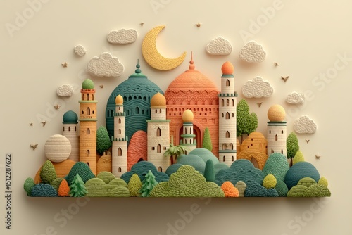 Flat minimal vector illustration celebrating Milad un-Nabi festival with soft gradients and colorful elements