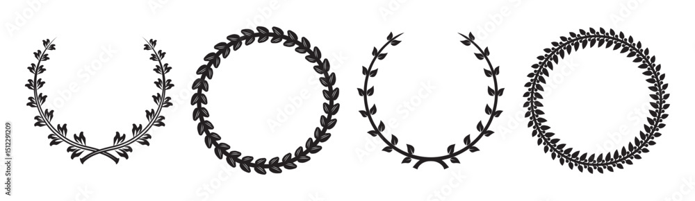 Obraz premium Black laurel wreath leaves on white background illustration eps10