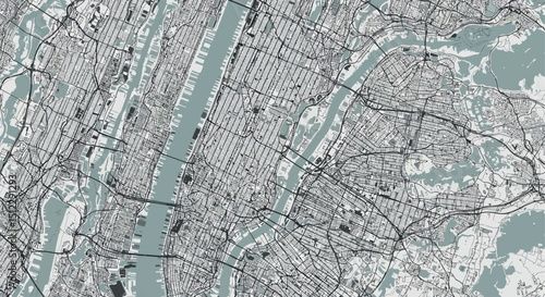 Detailed black and white street map of new york city manhattan area