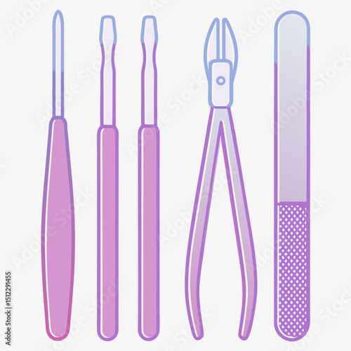 Stainless steel pedicure tools in pink and purple design for beauty industry  