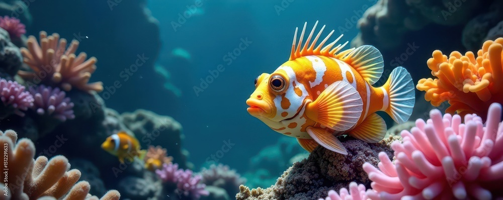 Vibrant pufferfish, coral reef, underwater scene, home decor, wildlife, red Vibrant pufferfish, coral reef, underwater scene, home decor, wildlife, red