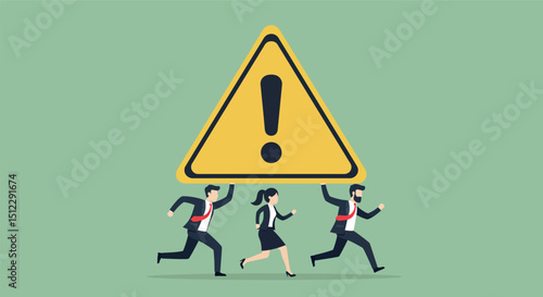 Office race for deadline with warning sign held by diverse businesspeople