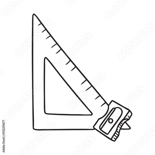 A triangle ruler positioned close to a pencil sharpener