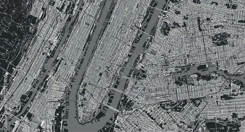 Detailed black and white map of manhattan and surrounding areas