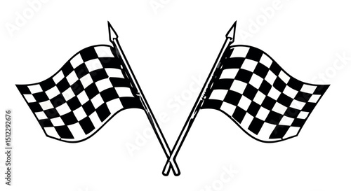 Crossed racing checkered flags symbolizing motorsport finish line victory