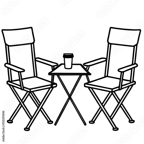 Folding Camping Chairs & Table — Simple Vector Illustration