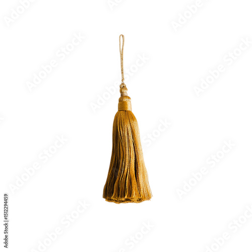 Elegant golden tassel with intricate details isolated on transparent background, png