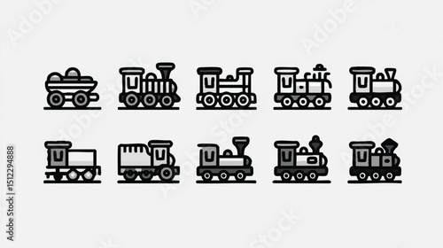 Set of Modern Railway and Train Icons in Minimalist Line Style Vector for Transportation and Design