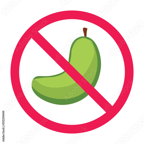 Forbidden sign with mango fruit icon, no mangoes allowed sign, mango prohibition symbol, do not eat mango fruit