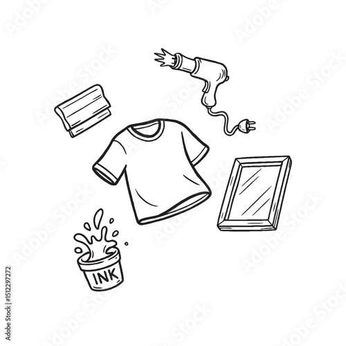 simple line art vector of t shirt screen printing tools