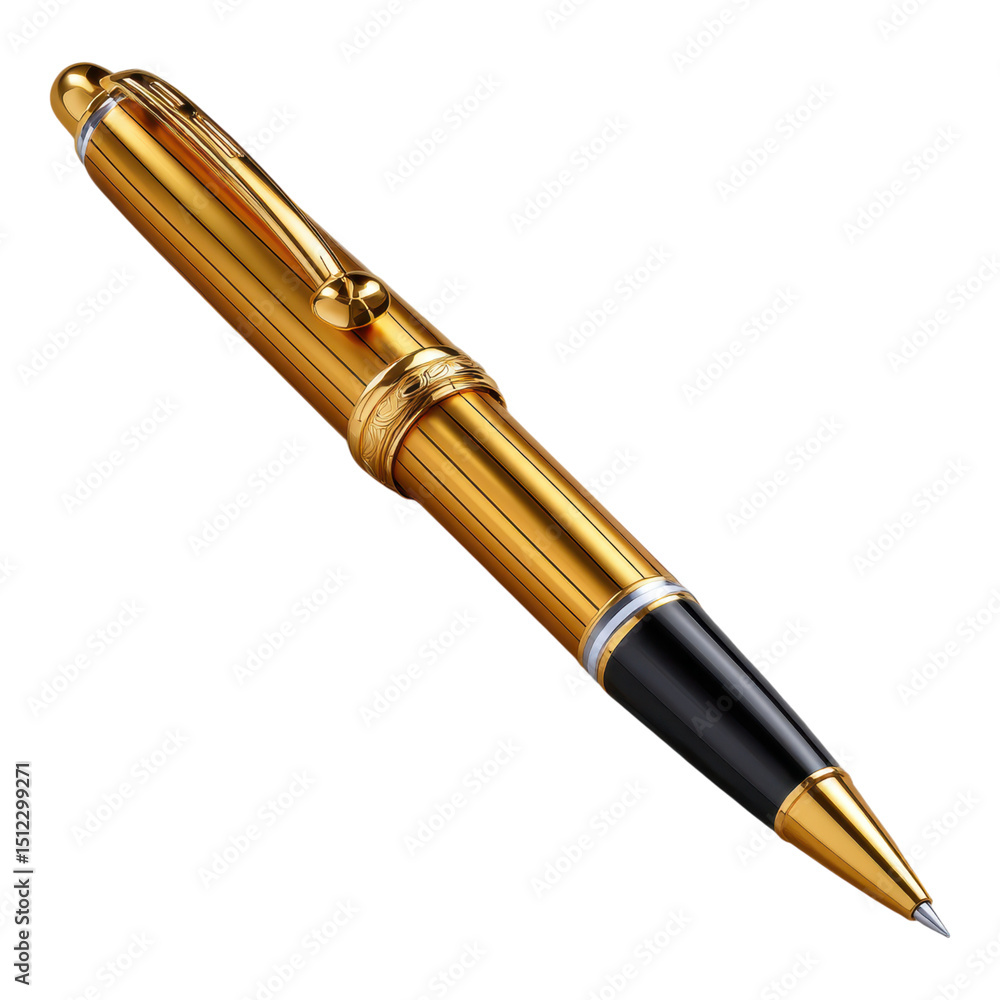 Elegant gold luxury ballpoint pen isolated transparent background perfect for business or executive concepts Elegant gold luxury ballpoint pen isolated transparent background perfect for business or executive concepts
