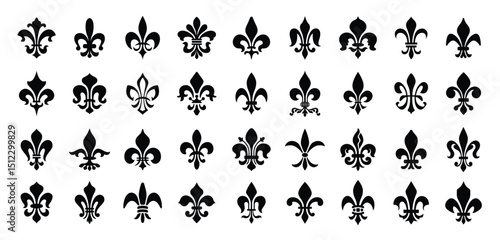 Fleur De Lis symbol. Lily Flower. Heraldic Symbol. Royal French Lily Symbols silhouette set. Vector Illustration	
