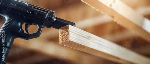 Close Up Of Wood Plank Being Glued By Machine In Construction Site