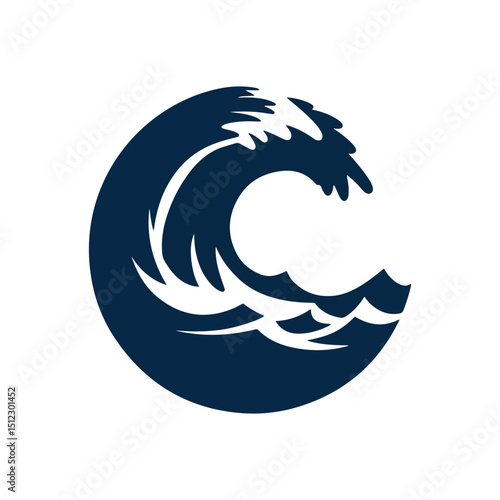 a minimalistic logo lockup of a cresting ocean wave