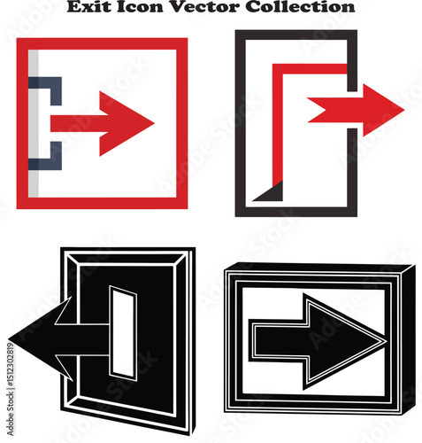 Vector illustration of an exit icon featuring a right-pointing arrow inside a rectangle on a white background, ideal for signage, navigation apps, emergency direction, and safety labels