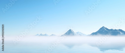 Misty Mountainscape Under Pale Blue Sky