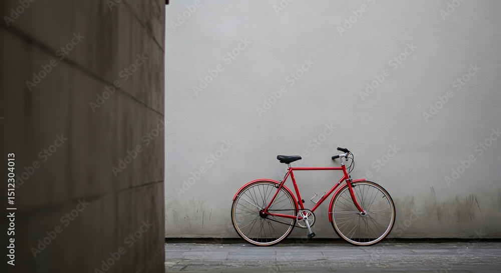 Obraz premium Minimalist bicycle parked against a concrete wall in an urban alley