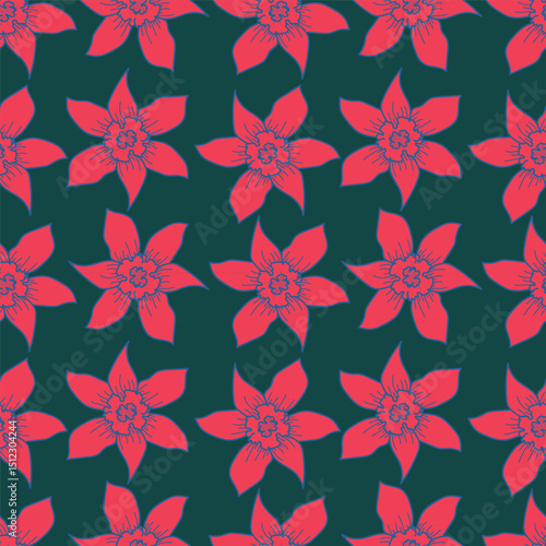 Cute seamless vector floral pattern. Endless print made of small purple and lilac flowers. Summer and spring motifs. Black background. Stock vector illustration.
