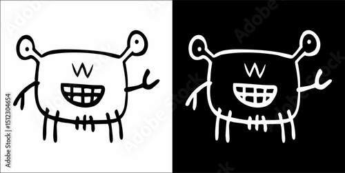 Monster cute hand drawn cartoon vintage style vector