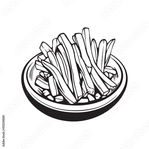 Vector illustration of crispy French fries on a plate. Delicious fast food concept with vibrant colors and detailed design