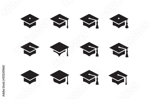 Minimalist Graduation Cap Icons Set – Vector Clipart