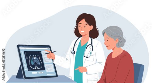 Doctor explaining medical scan results to elderly patient in office  