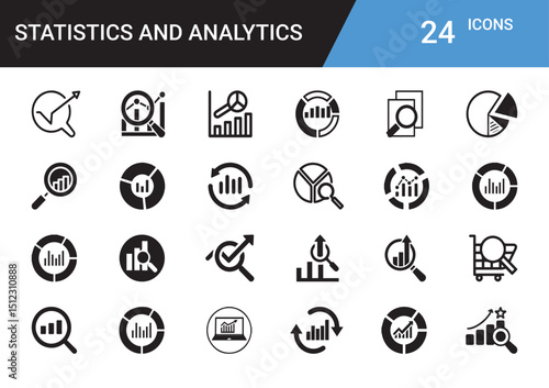Statistics and Analytics Icon Set: An illustrative collection of icons representing statistics and analytics concepts, perfect for data-driven presentations, reports, or digital design.
