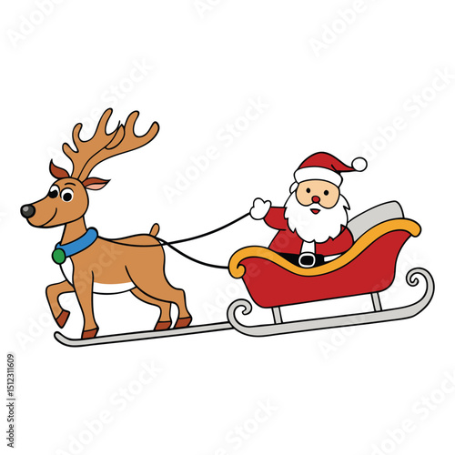 Santa rides his sleigh through the snowy night sky, led by reindeer, delivering gifts to children around the world with joy and holiday cheer.
