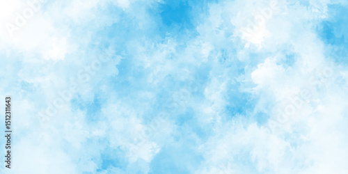 Grunge blue background with space for watercolor, dreamy light blue sky cloudscape background,  abstract blue sky Watercolor background Illustration, aquarelle paint paper textured canvas for vintage.