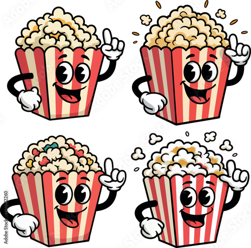 Cute Popcorn Cartoon Fun Snack Bundle vector illustration