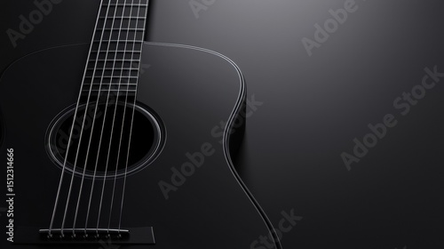 A black acoustic guitar with a white pickguard and neck.