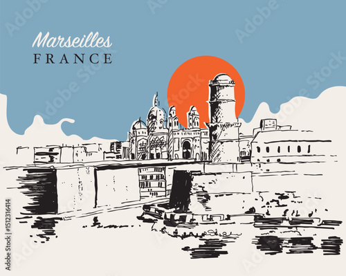 Drawing sketch illustration of Marseilles, France