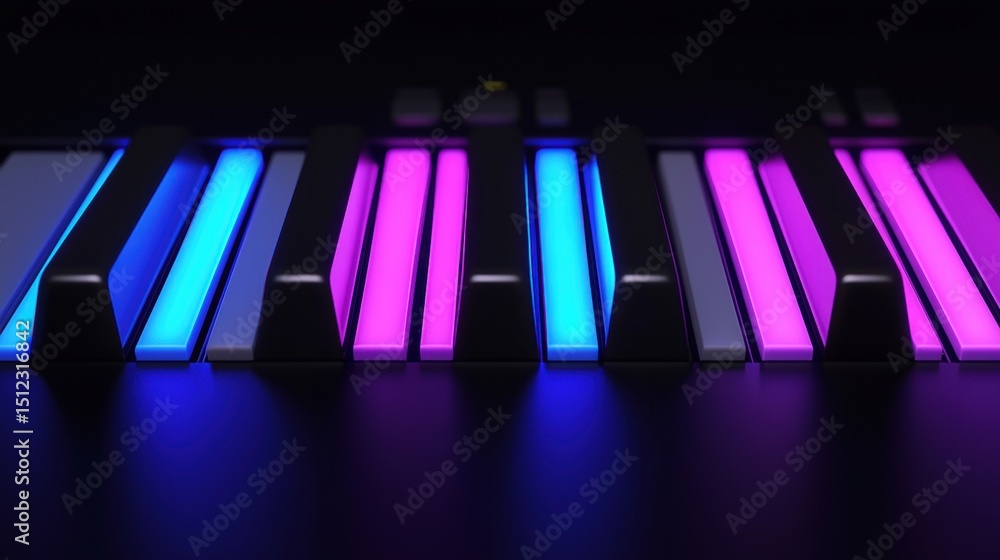 Fototapeta premium A digital piano with a black keyboard and glowing keys.